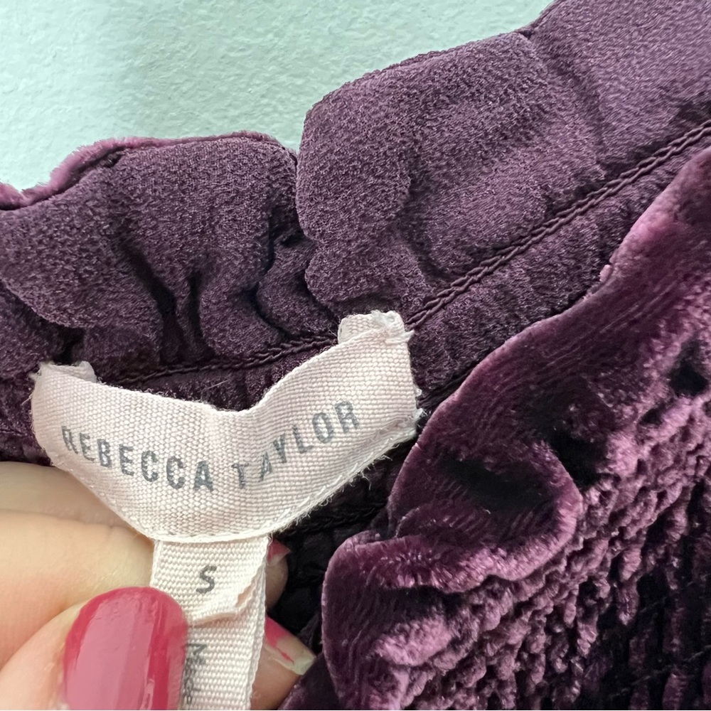 Rebecca Taylor Silk Velvet Wide Leg Pants Purple Elastic 686 - Picture 3 of 8